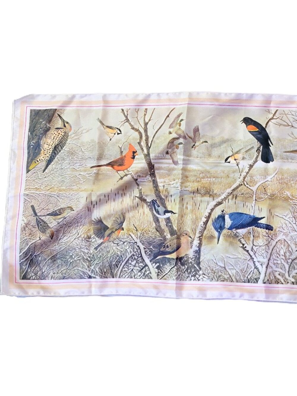 Vintage 1979 National Wildlife Federation Bird Scarf Winter Nature Print 42"x12" - Picture 3 of 11